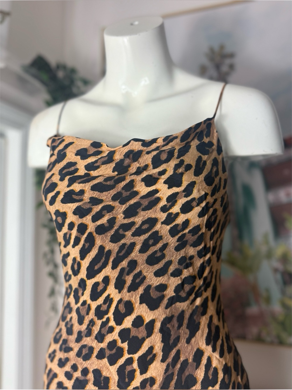 Alice + Olivia Harmony Leopard Print Slip Mini Dress Tan Size 4 Small Draped - Picture 11 of 12